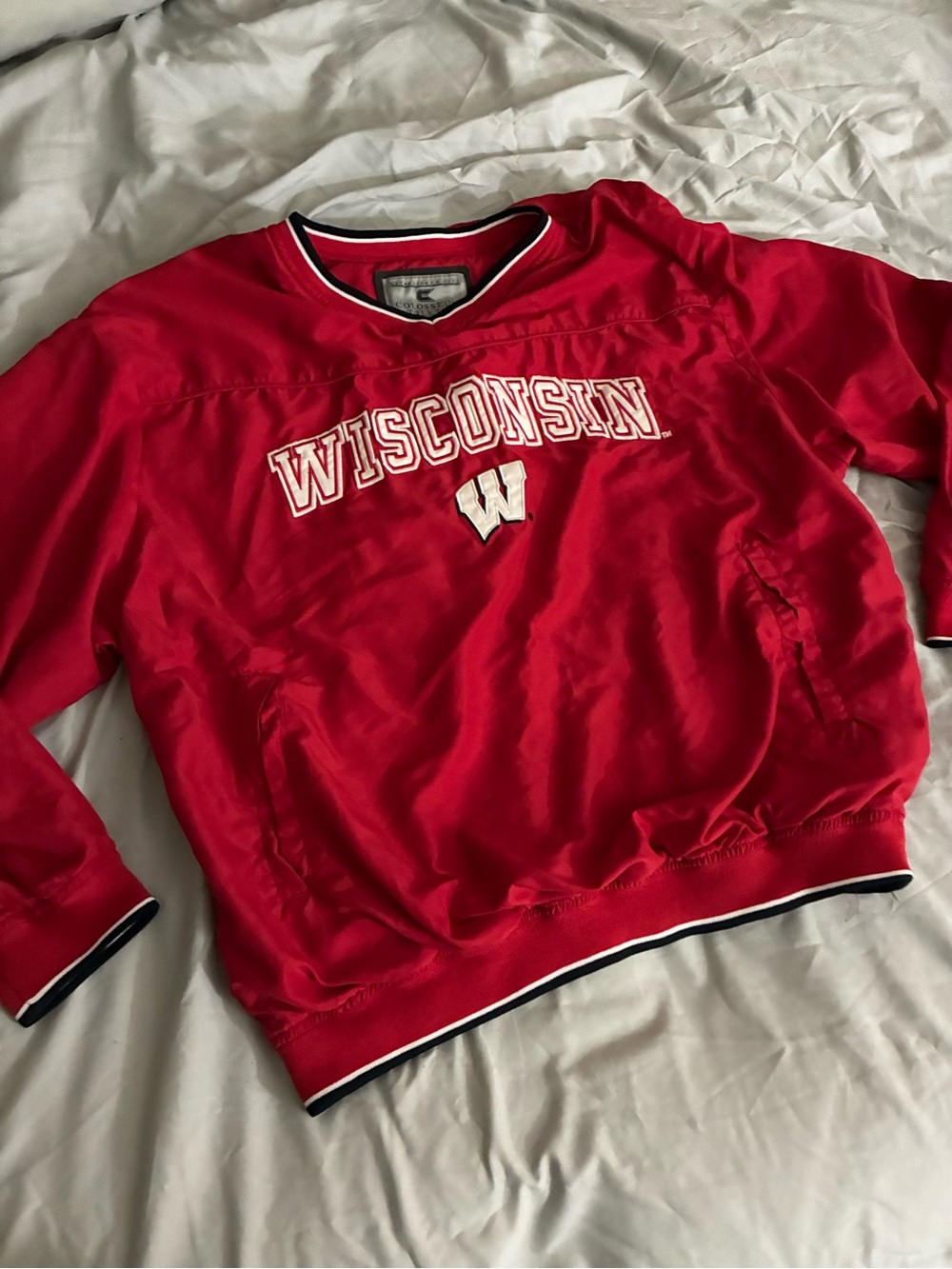 Colosseum Red Wisconsin Crewneck with Embroidered Logo
